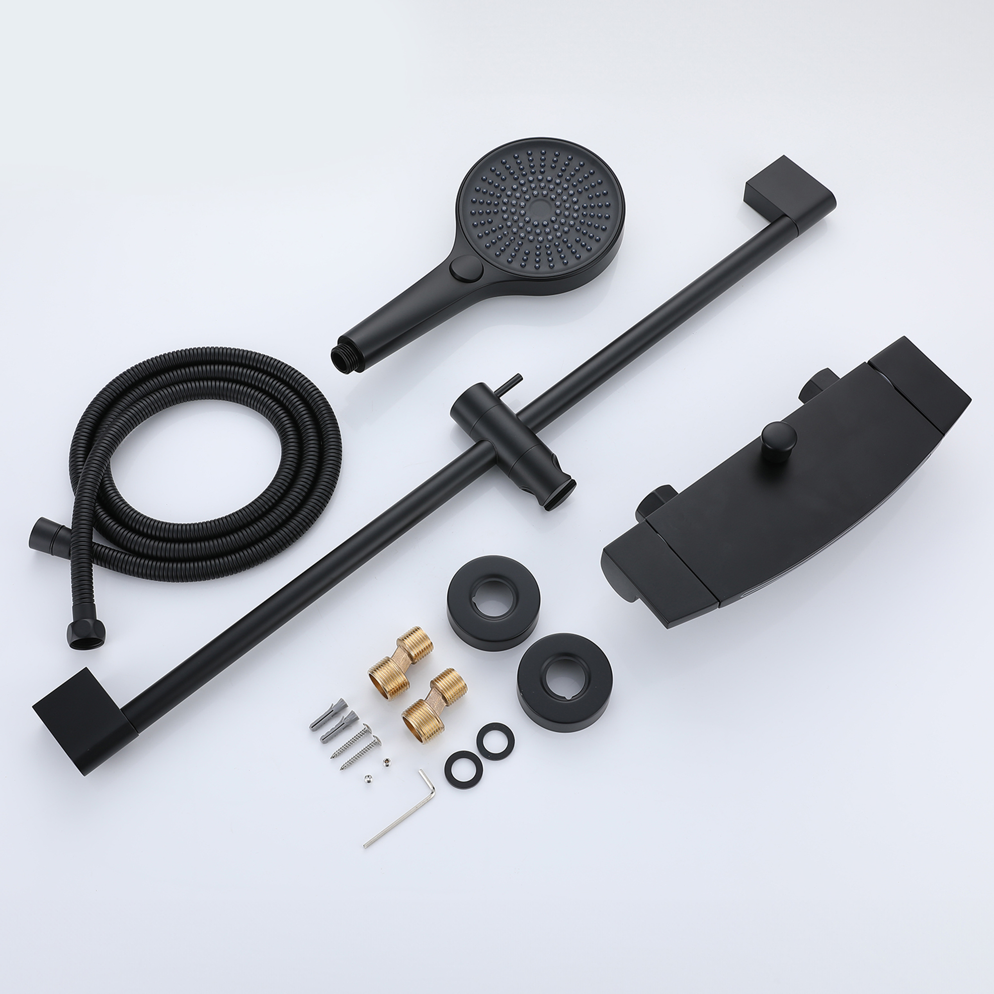 Waterfall Bathtub Faucet Wall Mount with 24" Slider and Hand Held Shower - black |