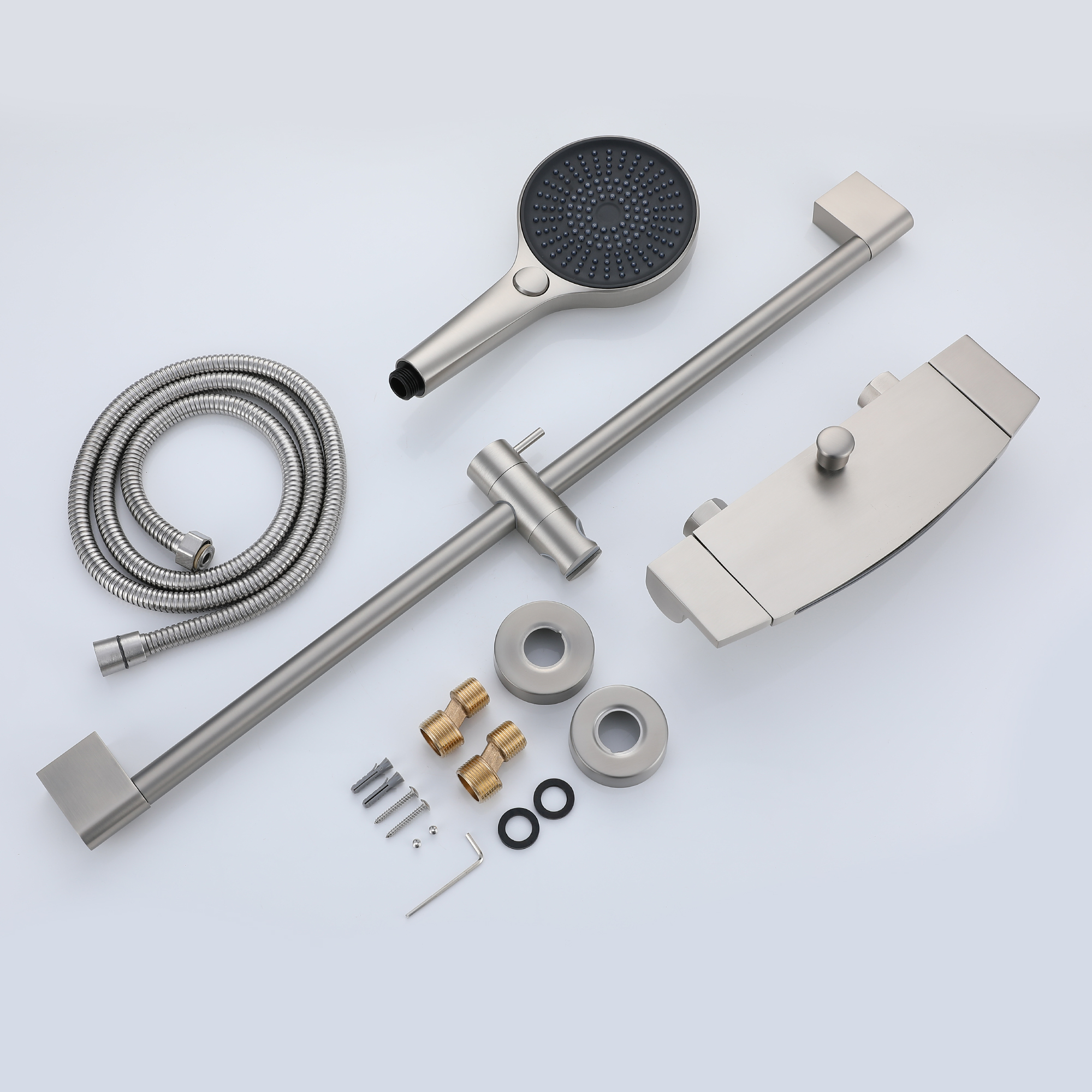 Waterfall Bathtub Faucet Wall Mount with 24" Slider and Hand Held Shower - brushed nickel |