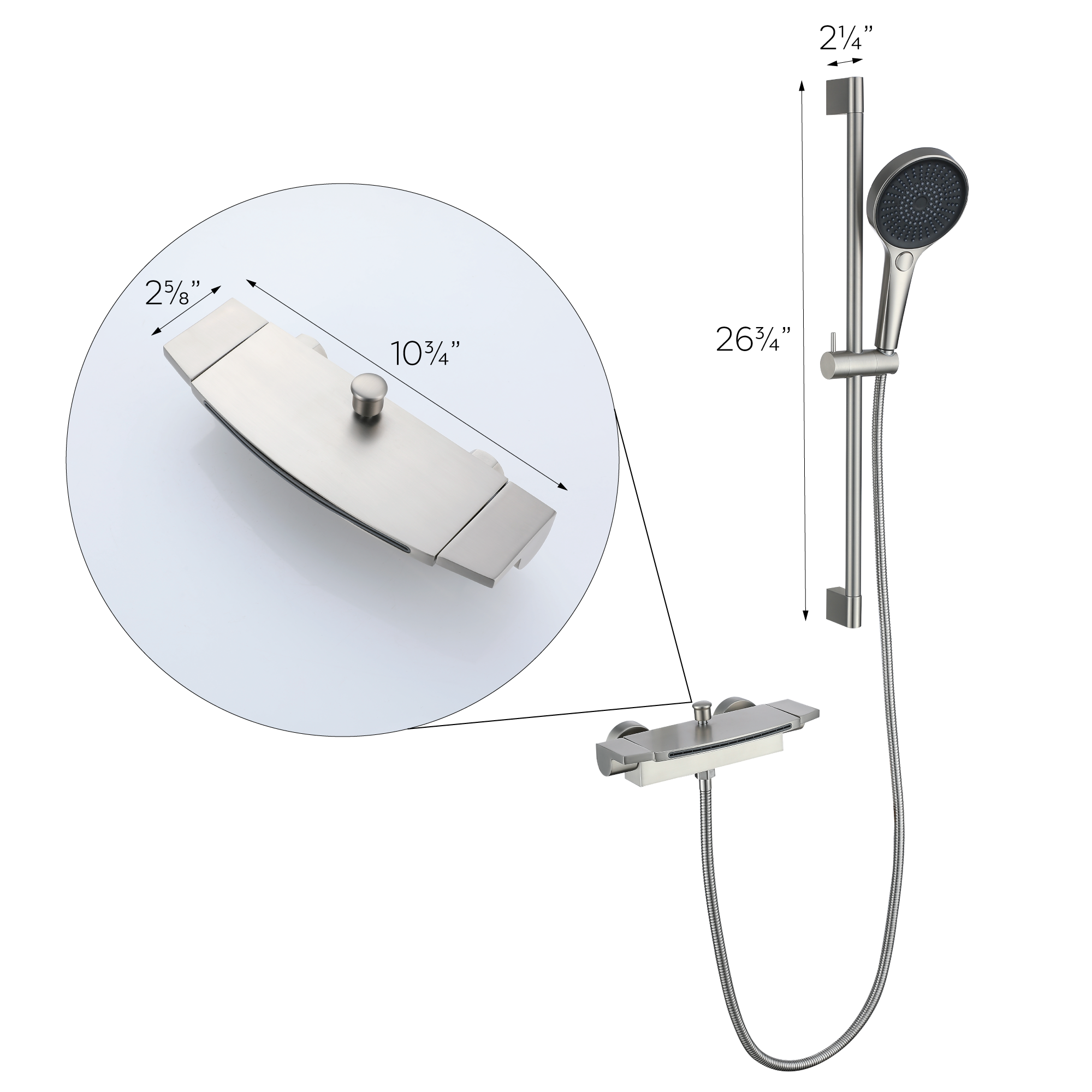 Waterfall Bathtub Faucet Wall Mount with 24" Slider and Hand Held Shower - waterfall tub faucet |